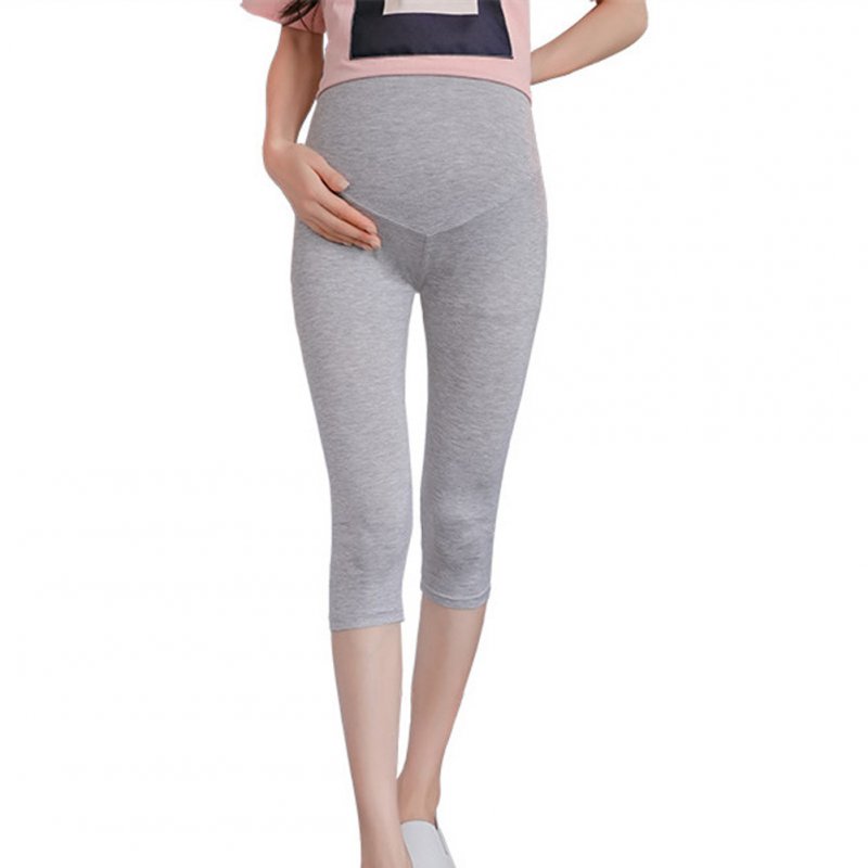 Cotton Abdomen Support Leggings Cropped Trousers for Pregnant Woman  Light gray (plain version)_L