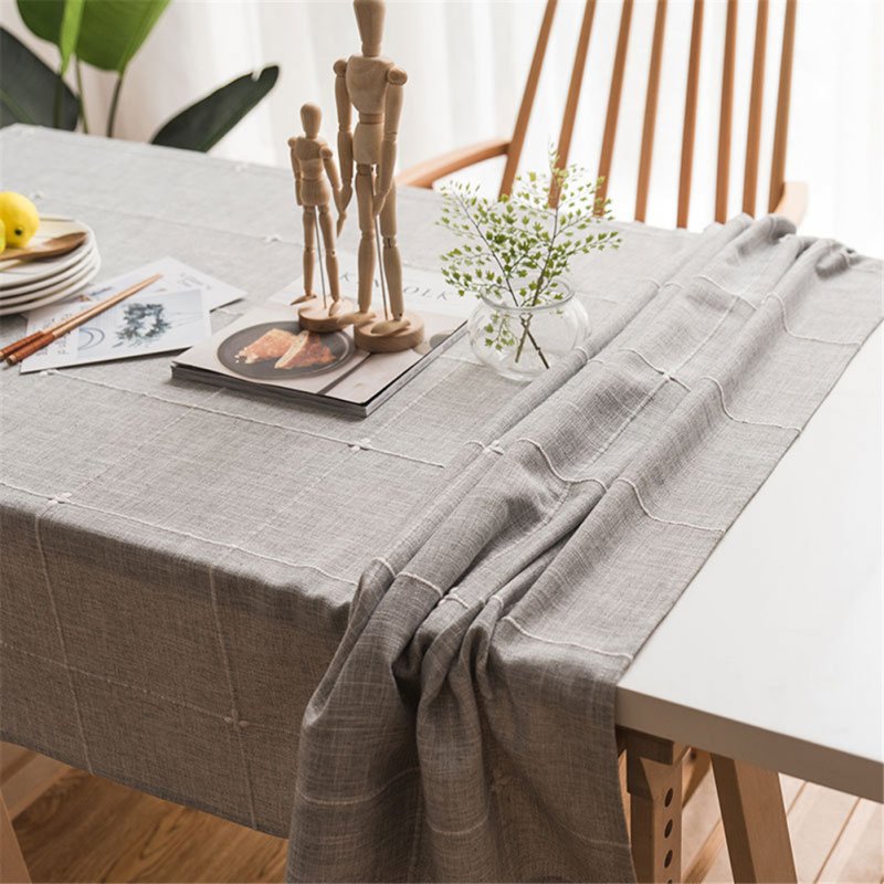 Cotton Embroidery Plaid Tablecloth Table Cover For Home Party Resturant Grey_135*180cm