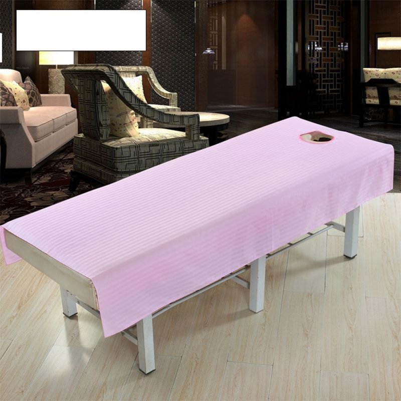 Cotton Fashion Beauty Salon Body Spa Massage Table Cloth Bed Cover Sheet with Face Hole Pure Color Pink_80 * 190cm
