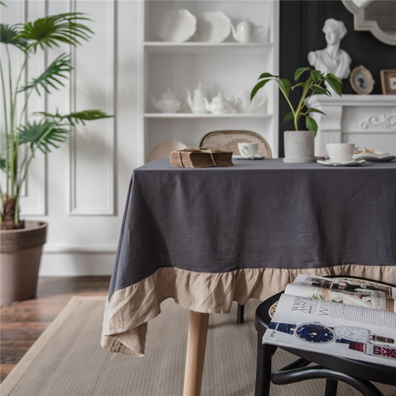 Cotton Flounce Tablecloth For Home Picnic Camping Outdoor Table Cloth Decor Grey_140*200cm