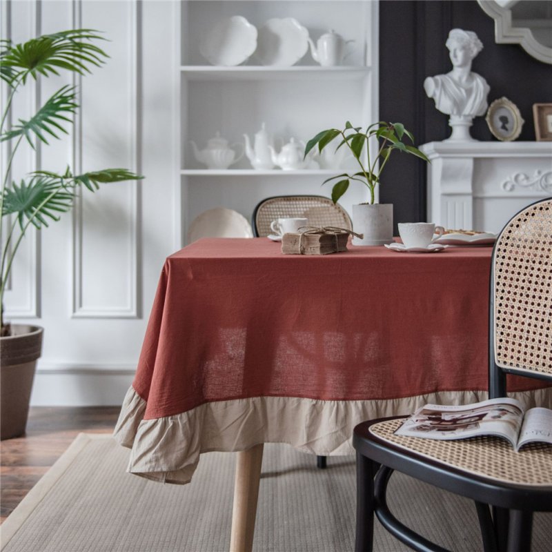 Cotton Flounce Tablecloth For Home Picnic Camping Outdoor Table Cloth Decor Orange_140*160cm