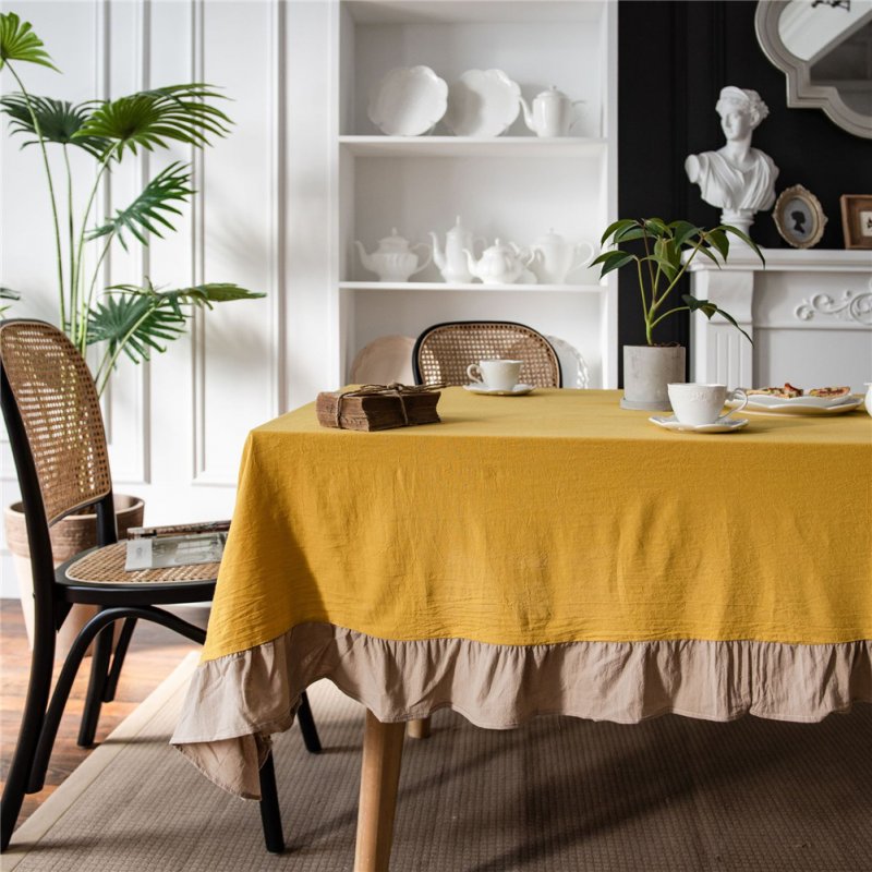 Cotton Flounce Tablecloth For Home Picnic Camping Outdoor Table Cloth Decor Yellow_140*180cm