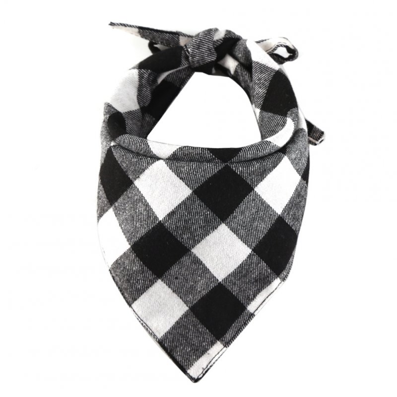 Cotton Plaid Printing Scarf Lacing Saliva Towel for Cat Dog Wear Black and white plaid_33*33*48cm