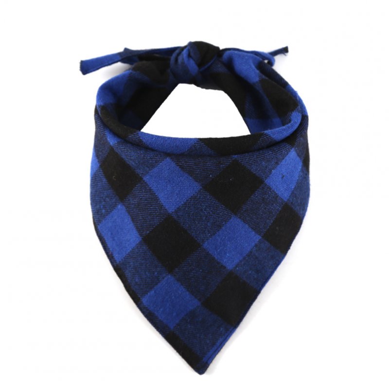 Cotton Plaid Printing Scarf Lacing Saliva Towel for Cat Dog Wear Black and blue plaid_33*33*48cm