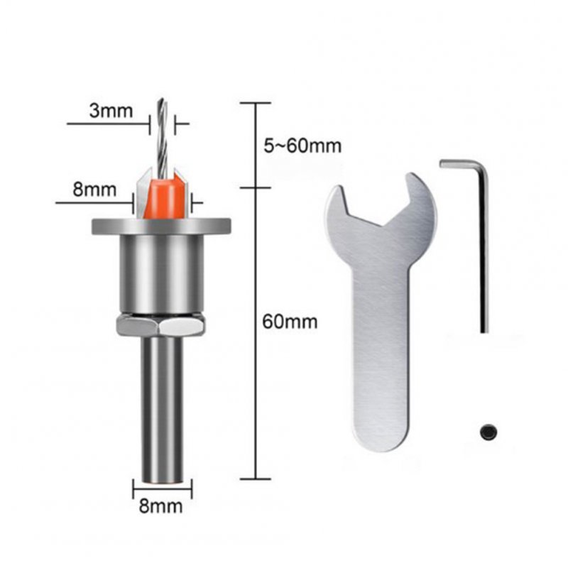 Counter Sink Drill Bit With Adjustment Wrench Woodworking Router Bit Milling Cutter Screw Extractor 3.0mm-8mm