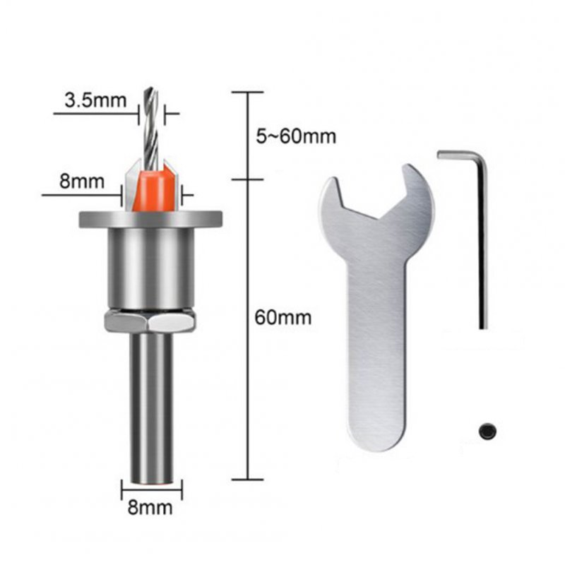 Counter Sink Drill Bit With Adjustment Wrench Woodworking Router Bit Milling Cutter Screw Extractor 3.5mmx8mm