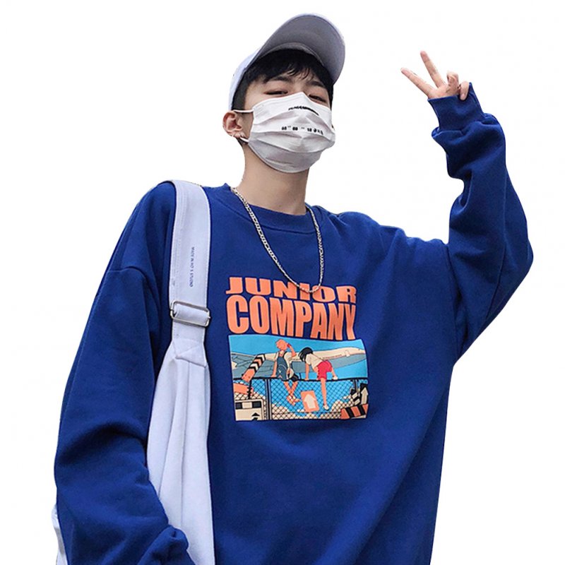 Couple Crew Neck Sweatshirt Hip-hop Junior Company Student Fashion Loose Pullover Tops Blue_L