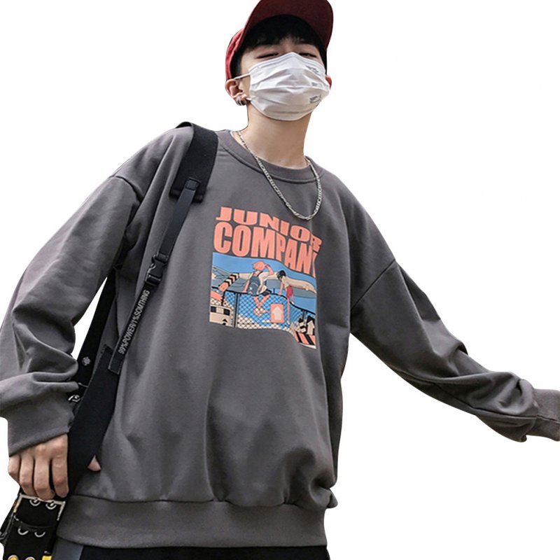 Couple Crew Neck Sweatshirt Hip-hop Junior Company Student Fashion Loose Pullover Tops Gray_XXXL