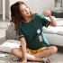 Couple Summer Round Neckline Cotton Short sleeved Thin Shirt   Shorts Two piece Outfit 719 women M