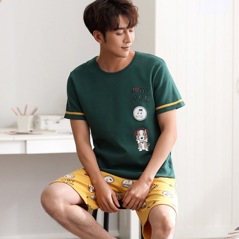 Couple Summer Round Neckline Cotton Short-sleeved Thin Shirt + Shorts Two-piece Outfit 719 men_L