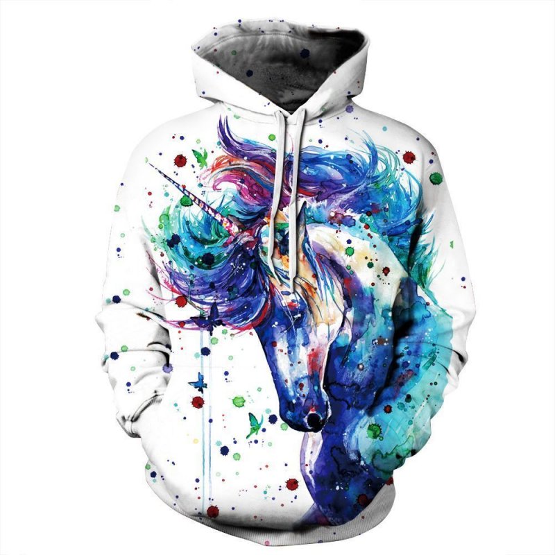 Couples Hooded 3D Inkjet Horsehead Printing Sweatshirts Photo Color_S