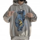 Couples Long sleeved Hoodies Fashion Cartoon printing pattern Loose Fleece Hooded Long Sleeve Top Gray  L