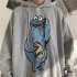 Couples Long sleeved Hoodies Fashion Cartoon printing pattern Loose Fleece Hooded Long Sleeve Top Gray  XXXL