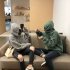 Couples Long sleeved Hoodies Fashion Fleece retro Little Dinosaur cartoon printing pattern Loose Hooded Long Sleeve Top Gray M