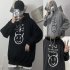 Couples Long sleeved Hoodies Fashion Retro hand painted graphic alphabet printing pattern Loose Fleece Hooded Long Sleeve Top Black M