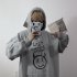 Couples Long sleeved Hoodies Fashion Retro hand painted graphic alphabet printing pattern Loose Fleece Hooded Long Sleeve Top Gray  XL