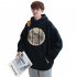 Couples Long sleeved Hoodies Fashion Hip hop printing pattern Loose Hooded Long Sleeve Top Black  XXXL