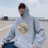 Couples Long sleeved Hoodies Fashion Hip hop printing pattern Loose Hooded Long Sleeve Top Gray  L