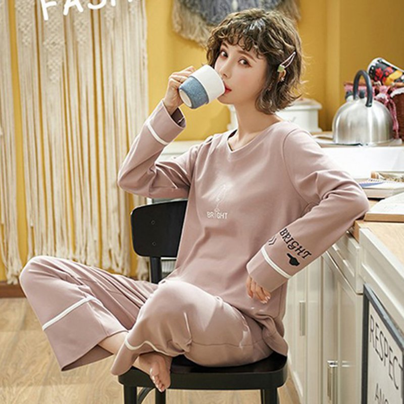 Couples Men And Women Autumn And Winter Long-sleeved Cotton Loose Pajamas Home Wear X3995 female models_XL