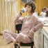 Couples Men And Women Autumn And Winter Long sleeved Cotton Loose Pajamas Home Wear X3995 female models XL