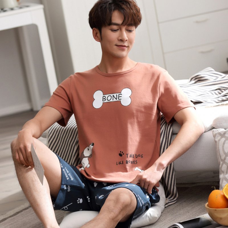 Couples Men And Women Summer Thin Cotton Two-piece Suit Casual Short-sleeved Tops+Shorts Homewear Pajamas 711-3 men_L
