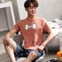 Couples Men And Women Summer Thin Cotton Two piece Suit Casual Short sleeved Tops Shorts Homewear Pajamas 711 3 men L
