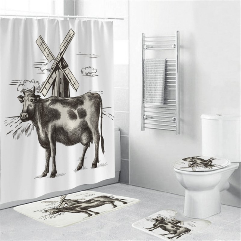 Cow Head Printing Shower  Curtain Waterproof Bathroom Hanging Curtain Decor yul-1840-Cow Windmill_180*200cm