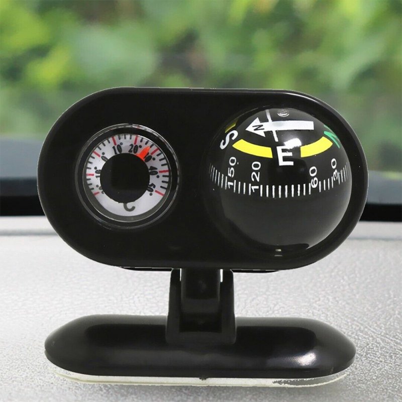 2-in-1 Car Compass Ball Thermometer Dashboard Self Adhesive Mount Navigation Meter Decoration Accessories 