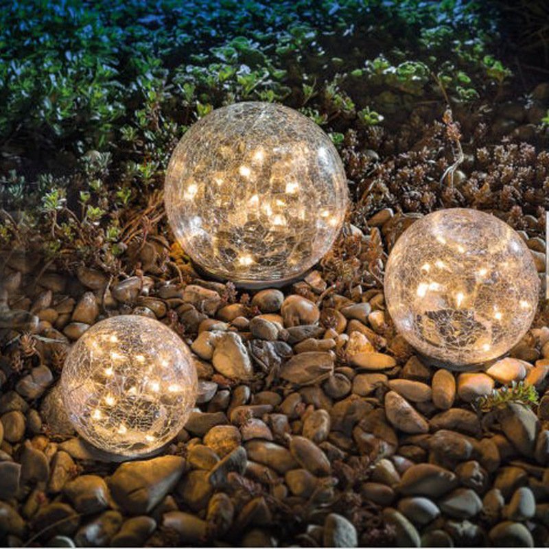 Cracked Glass Ball Solar Light LED Garden Outdoor Waterproof Ground Path Yard Lawn Lamp 10CM ball-20LED warm yellow light
