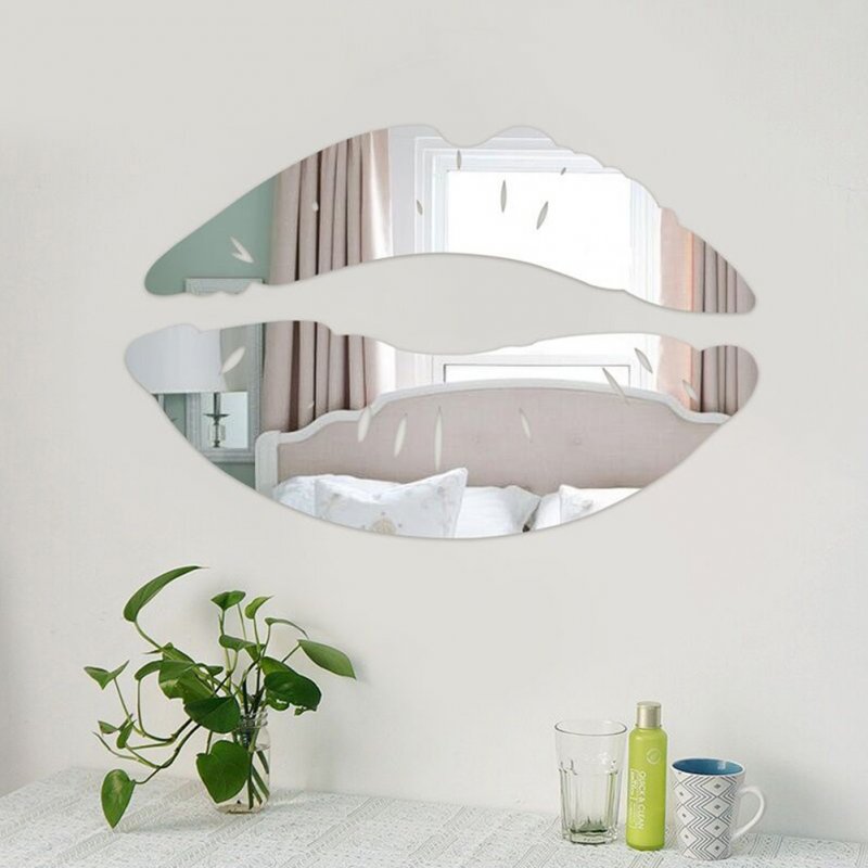 Creative Lip Shape Mirror-Surface Wall Sticker Home Decoration Wall Ornament Silver