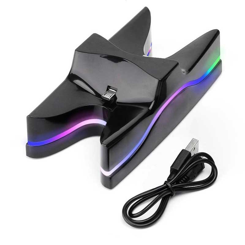 Creative UFO Shape LED Dual USB Controller Charger Fast Charging Stand for PS4 Game Handle Black