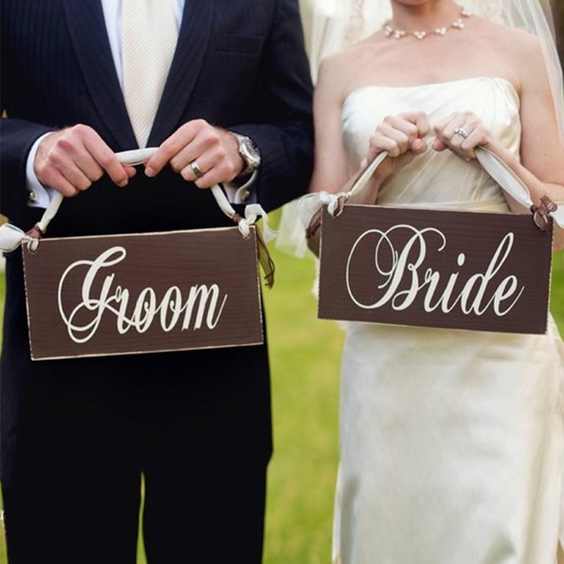 Creative Wooden Groom & Bride Wedding Chair Banner Set Chair Sign Vintage Wedding Party Decoration Shooting Props