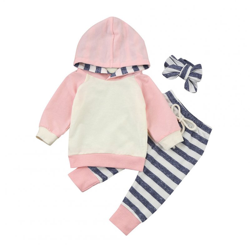 Cute Baby Cotton Suit Infant Toddler Hooded Long-Sleeve Pullover Stripe Trousers Hairband/Hat Autumn Spring