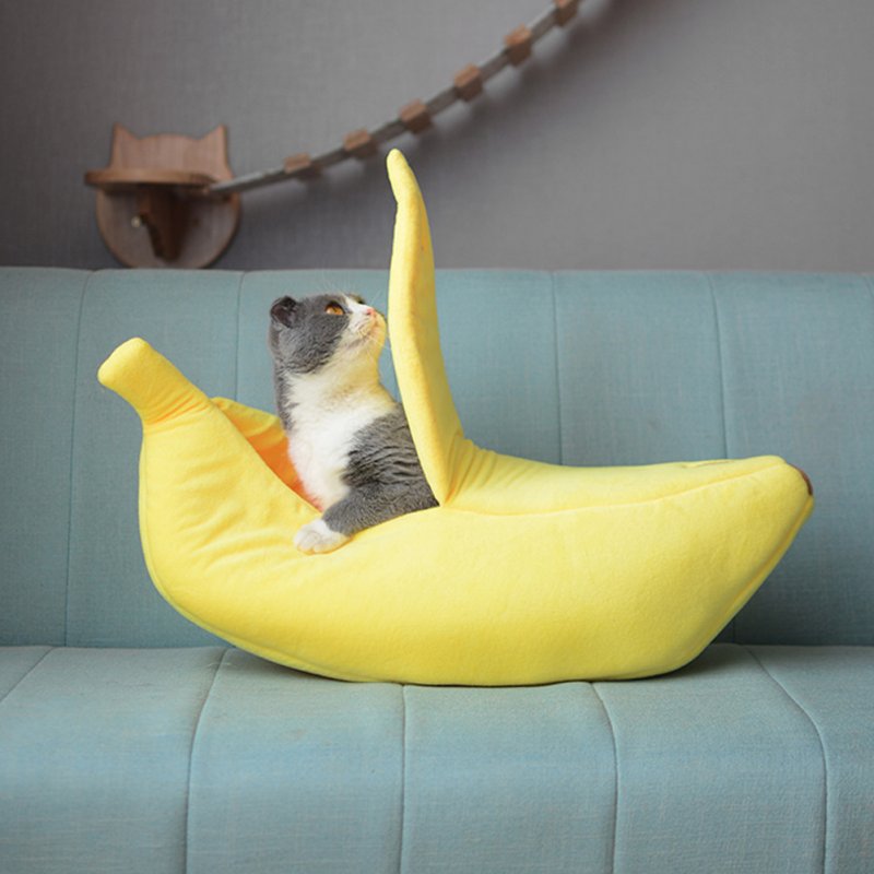 Cute Banana Peel Shape Pet Nest Warm House for Dog Cat Winter Sleeping yellow_small