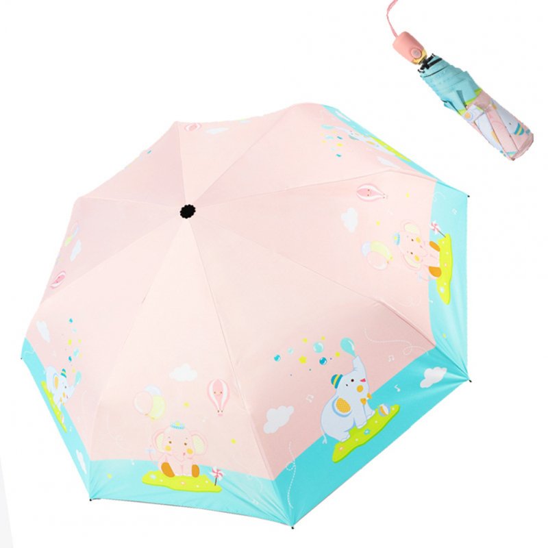 Cute Cartoon Folding Umbrella Outdoor Sunshade Automatic Umbrella For Children Boys Girls elephant_21 inchesx8 bones