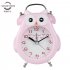 Cute Cartoon Owl Sahpe Metal Mute Movement Alarm Clock with Night Light Pink