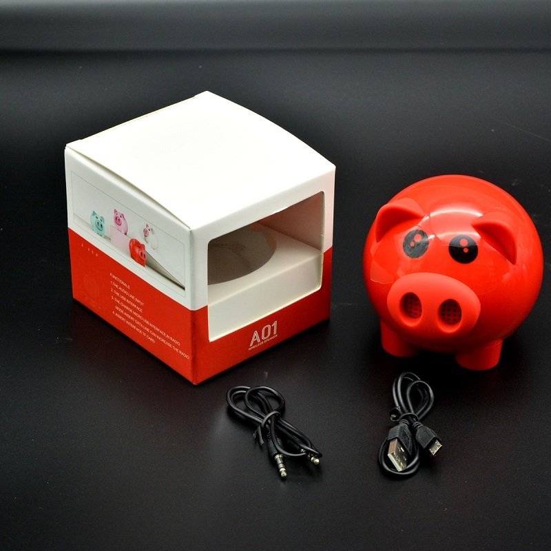Wireless Cute Pig Bluetooth Speaker - Red