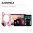 Cute Cat Ear Bluetooth 5 0 Headphones Foldable On Ear Stereo Wireless Headset with Mic LED Light Support FM Radio TF Card Aux in for Smartphones PC Tablet  Pink
