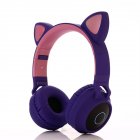 Cute Cat Ear Bluetooth-compatible 5.0 Earphone With 3-color Gradient Led Light Foldable Wireless Stereo Headset Purple