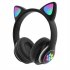 Cute Cat Ears Wireless Headphones With Mic Stereo Music Gaming Led Rgb Bluetooth compatible Headset For Girls Boys black