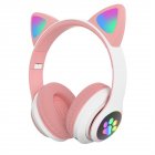 Cute Cat Ears Wireless Headphones With Mic Stereo Music Gaming Led Rgb Bluetooth-compatible Headset For Girls Boys pink