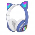 Cute Cat Ears Wireless Headphones With Mic Stereo Music Gaming Led Rgb Bluetooth compatible Headset For Girls Boys blue
