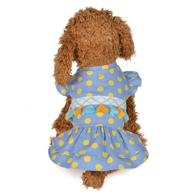 Cute Dot Printing Tassel Dress for Pet Dogs Summer Spring Outdoor Wear blue_XS