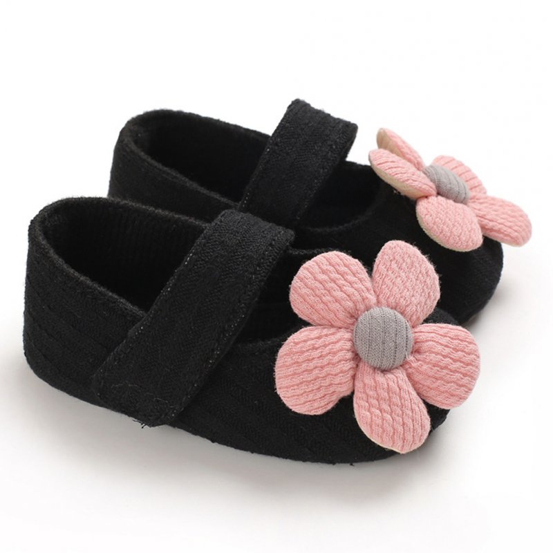 Cute Flower Soft Sole Non-Slip Prewalker Princess Shoes for Kids Baby Toddler Girls black_13 cm inside length