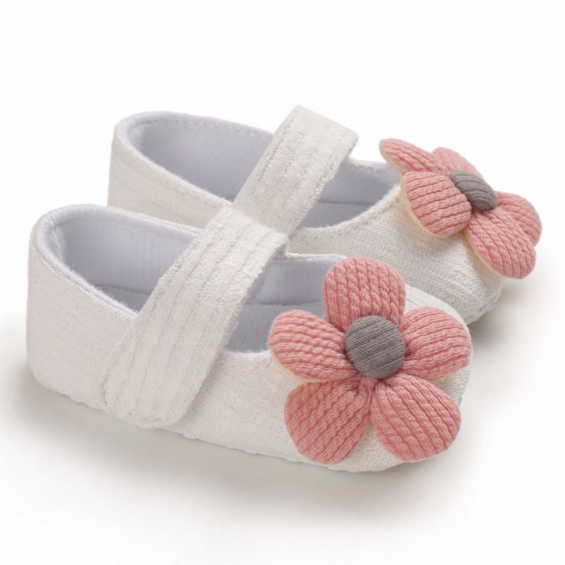 Cute Flower Soft Sole Non-Slip Prewalker Princess Shoes for Kids Baby Toddler Girls white_Inside length 11 cm