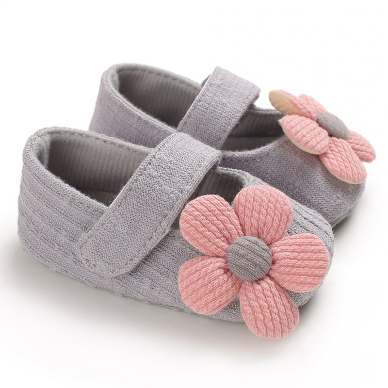 Cute Flower Soft Sole Non-Slip Prewalker Princess Shoes for Kids Baby Toddler Girls gray_Inside length 11 cm