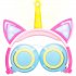 Cute Kids Cat Ear Headphones Wired Adjustable for Boys Girls Tablet Kids Headband Earphone Foldable Over On Ear Game Headset  Blue pink