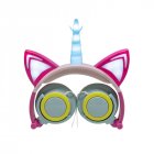Cute Kids Cat Ear <span style='color:#F7840C'>Headphones</span> Wired Adjustable for Boys Girls Tablet Kids Headband Earphone Foldable Over On Ear Game Headset Blue pink