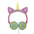 Cute Kids Cat Ear Headphones Wired Adjustable for Boys Girls Tablet Kids Headband Earphone Foldable Over On Ear Game Headset  Black purple