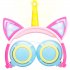 Cute Kids Cat Ear Headphones Wired Adjustable for Boys Girls Tablet Kids Headband Earphone Foldable Over On Ear Game Headset  Black pink